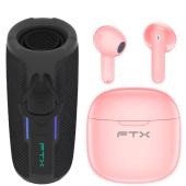 COMBO PARLANTE FTX NEGRO + AURICULAR CON MICROFONO FTX ROSA